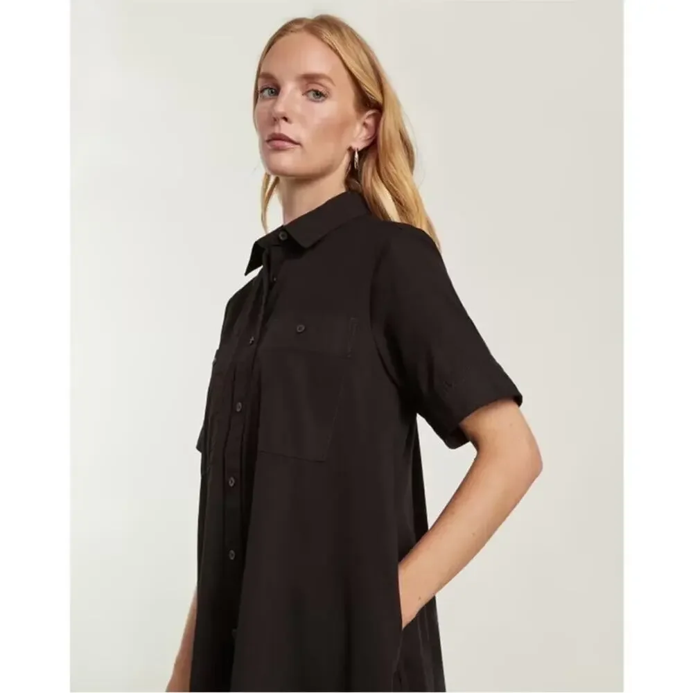 Everlane The Daytripper Shirt Dress Black XXS NWT Button Front Pockets Short - Picture 3 of 10